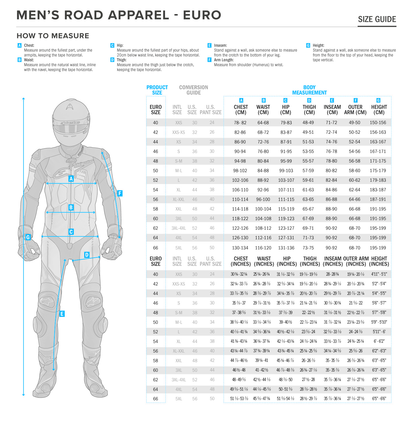 size eu mens road apparel